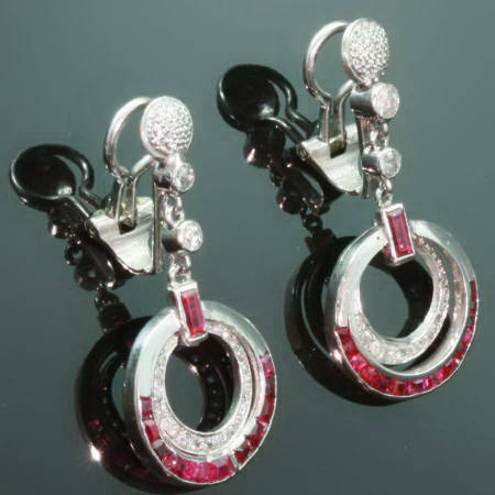 Estate ruby diamond dangle clip earrings platinum (image 4 of 6)